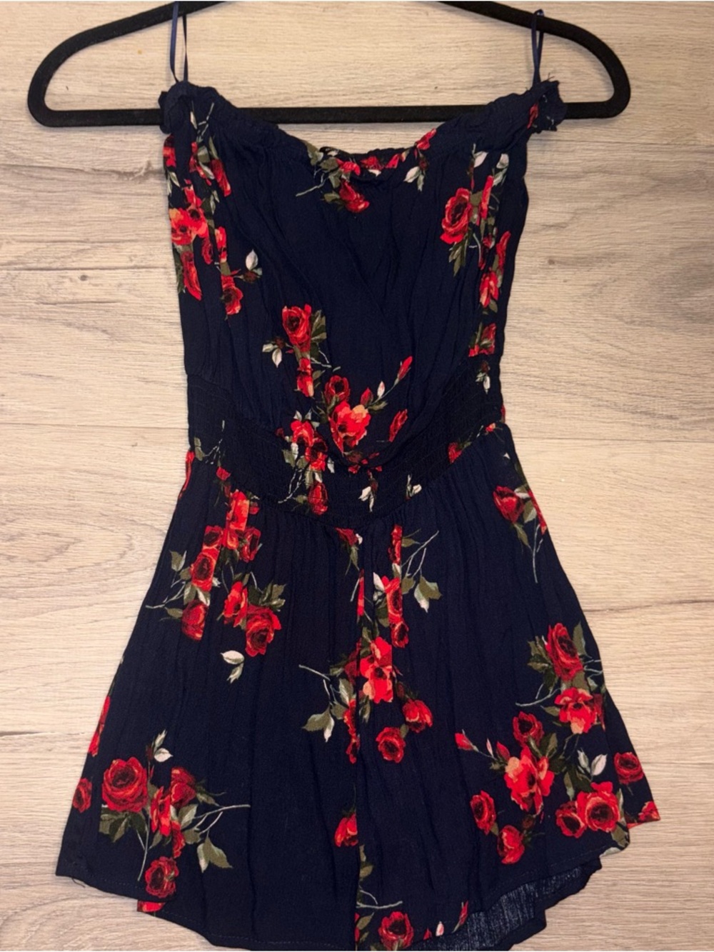 Women’s Navy Floral Sundress with Red Rose Print